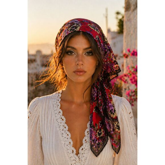 Accessories - Vintage Floral Scarf Paisley Square Scarf Boho Statement Wrap Retro 70s